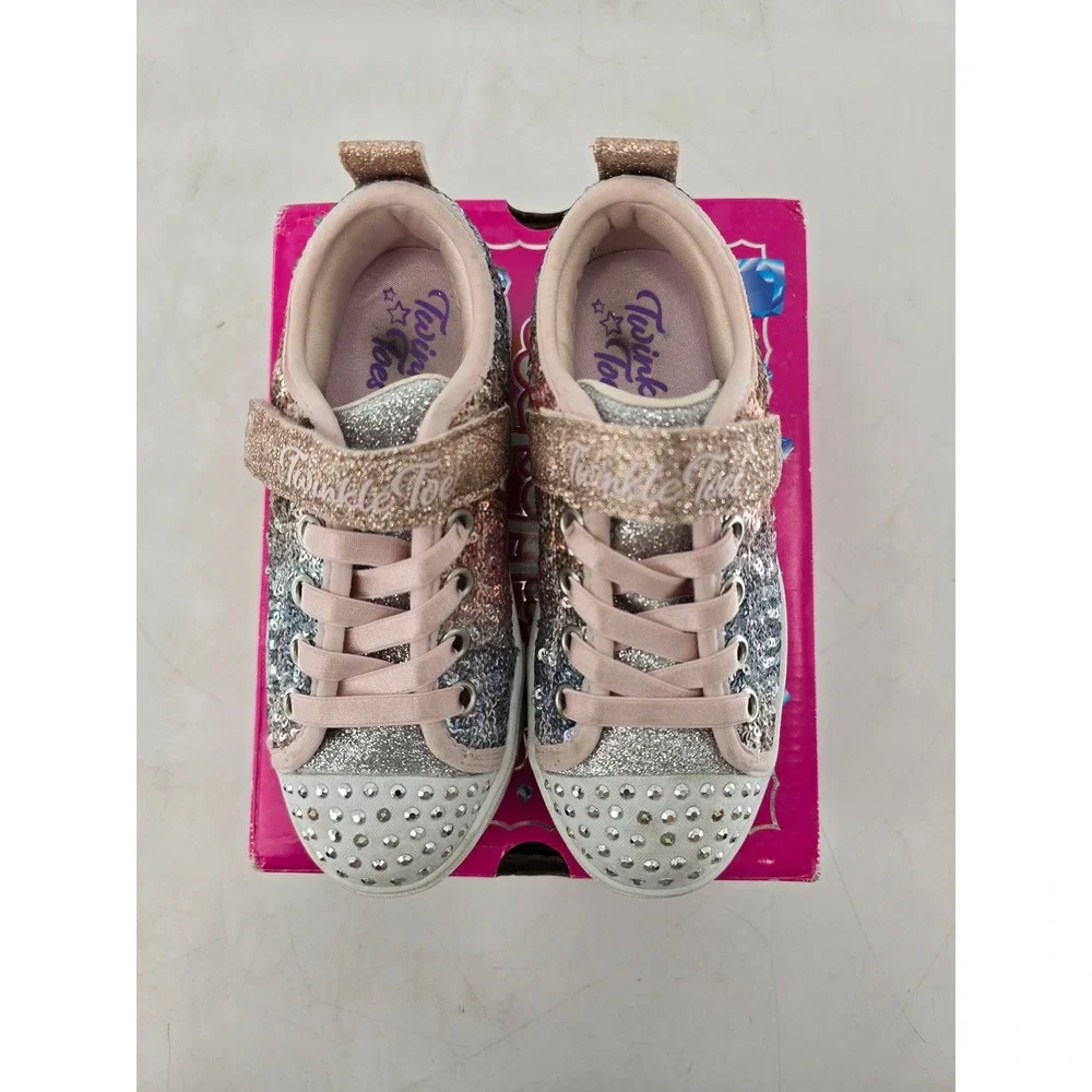 Skechers Twinkle Toes Sneakers Girls Size 11 Light Pink Multi Sequin - Excellent